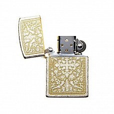 Metallic Oil Lighter with Golden Line Stained Glass Design