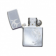 Metallic Oil Lighter with Silver Dragon and Phoenix Design