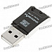 Ultra-Slim USB 2.0 TF/Micro SD Card Reader w/ Cell Phone Strap - Black (Max 32GB)