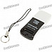 Ultra-Slim USB 2.0 TF/Micro SD Card Reader w/ Cell Phone Strap - Black (Max 32GB)