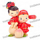 Cute Chinese Style Couple's Resin Display Toy Doll - Sitting on Peaches