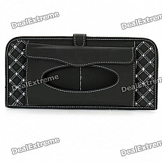 Double-Deck Auto Car Sunshade Board with CD Storage Slots/Tissue Bag - Black + White (Holds-12CD)