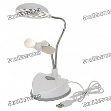 USB/3xAAA Powered Flexible Neck 12-LED Super Bright White Light Desktop Lamp with Cooling Fan