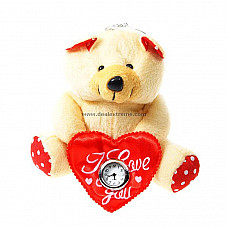 Cute Heart Holding Bear with Clock