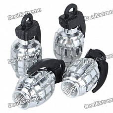 Universal Cool Grenade Shaped Car Tire Valve Caps - Silver (4-Piece Pack)