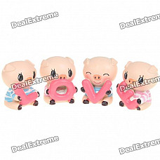 Cute Love Style Pig Figure Toy Set Desk Doll (4-Piece Pack)