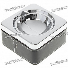 Stainless Steel Ashtray with Leather Cover - Black + Silver