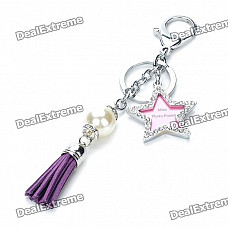 Stylish Star Style Photo Frame Pearl Leather Tassels Keychain