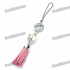 Stylish Pearl Leather Tassels Cell Phone Strap - Pink