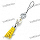 Stylish Pearl Leather Tassels Cell Phone Strap - Yellow