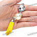 Stylish Pearl Leather Tassels Cell Phone Strap - Yellow