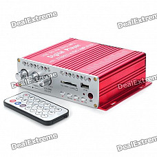 160W Hi-Fi Stereo Amplifier MP3 Player w/ SD/USB for Car/Motorcycle - Red + Silver (12V)