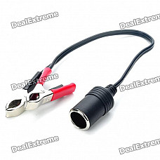 Cigarette Lighter Socket with Alligator Clips Cables - Black + Red