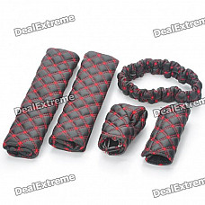 Vintage 5-in-1 Dani Leather Protective Sleeves/Covers Set for Car - Black + Red