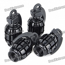 Universal Cool Grenade Shaped Car Tire Valve Caps - Black (4-Piece Pack)